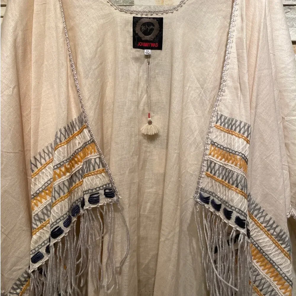 Johnny Was ARO Poncho OS | NWOT, Fringe Hem, Linen Blend, Aztec NWOT Gift $310